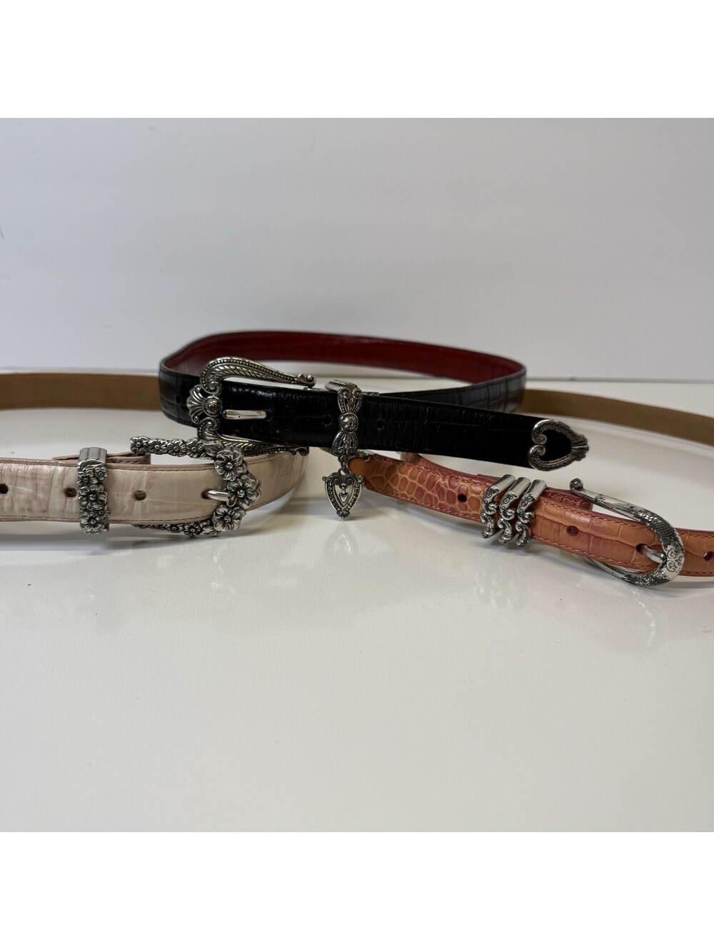 Vintage Lot Brighton Belt 30 M Heart Reversible Red Black Pink Leather Silver